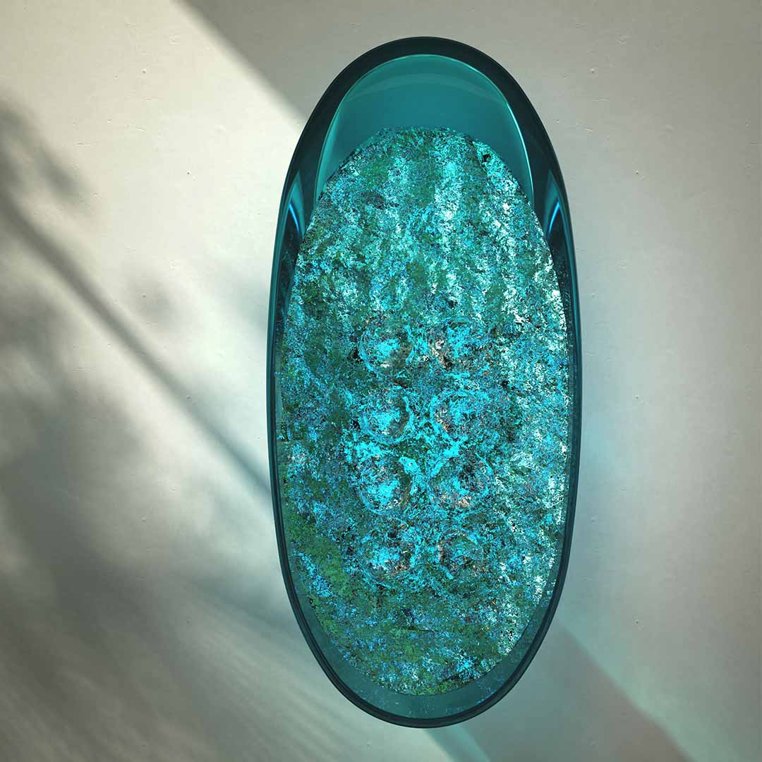 Cada de baie, freestanding, functie jacuzzi, 1700x800x630 mm, din rasina, ovala, curbata, albastru transparent, MonBlari