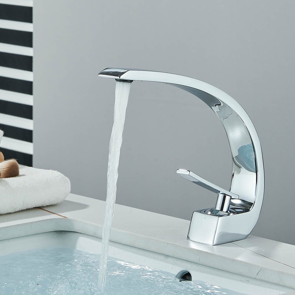 Bateria pentru lavoar, curbata in forma de C, argintiu lucios, cod 1483