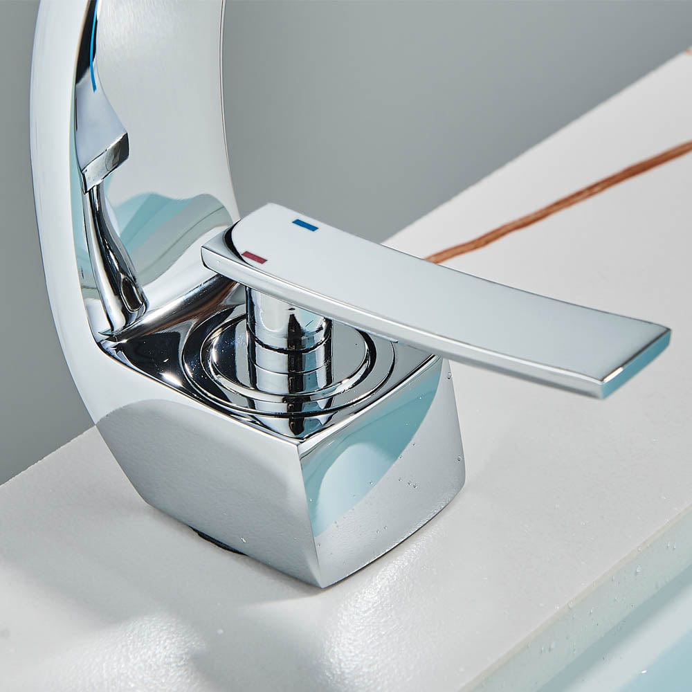 Bateria pentru lavoar, curbata in forma de C, argintiu lucios, cod 1483