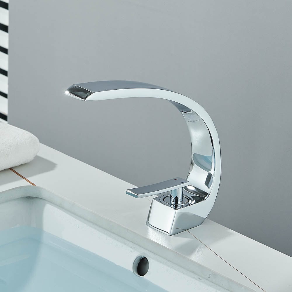 Bateria pentru lavoar, curbata in forma de C, argintiu lucios, cod 1483