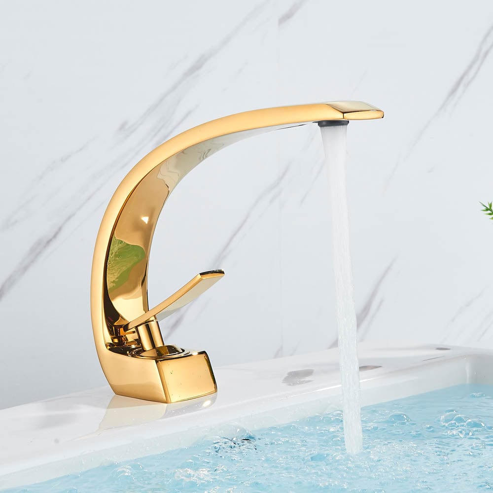 Bateria pentru lavoar, curbata in forma de C, auriu lucios, cod 1485