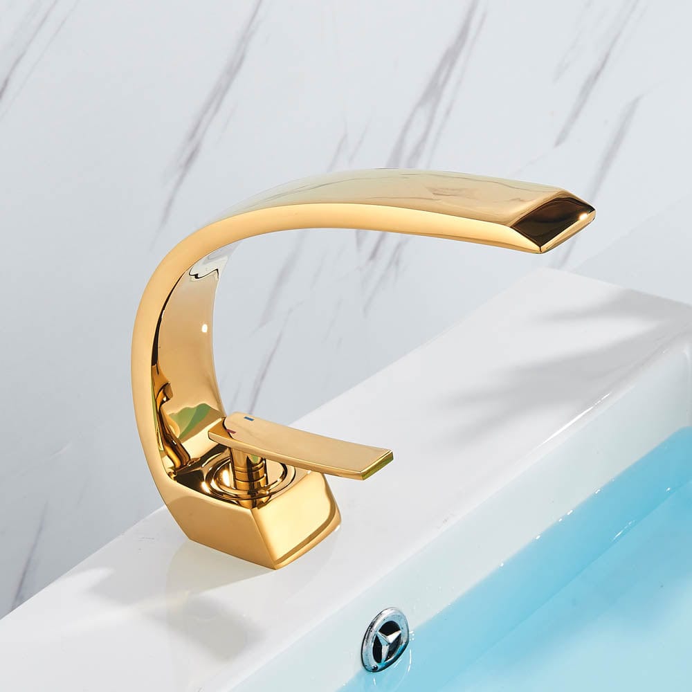 Bateria pentru lavoar, curbata in forma de C, auriu lucios, cod 1485