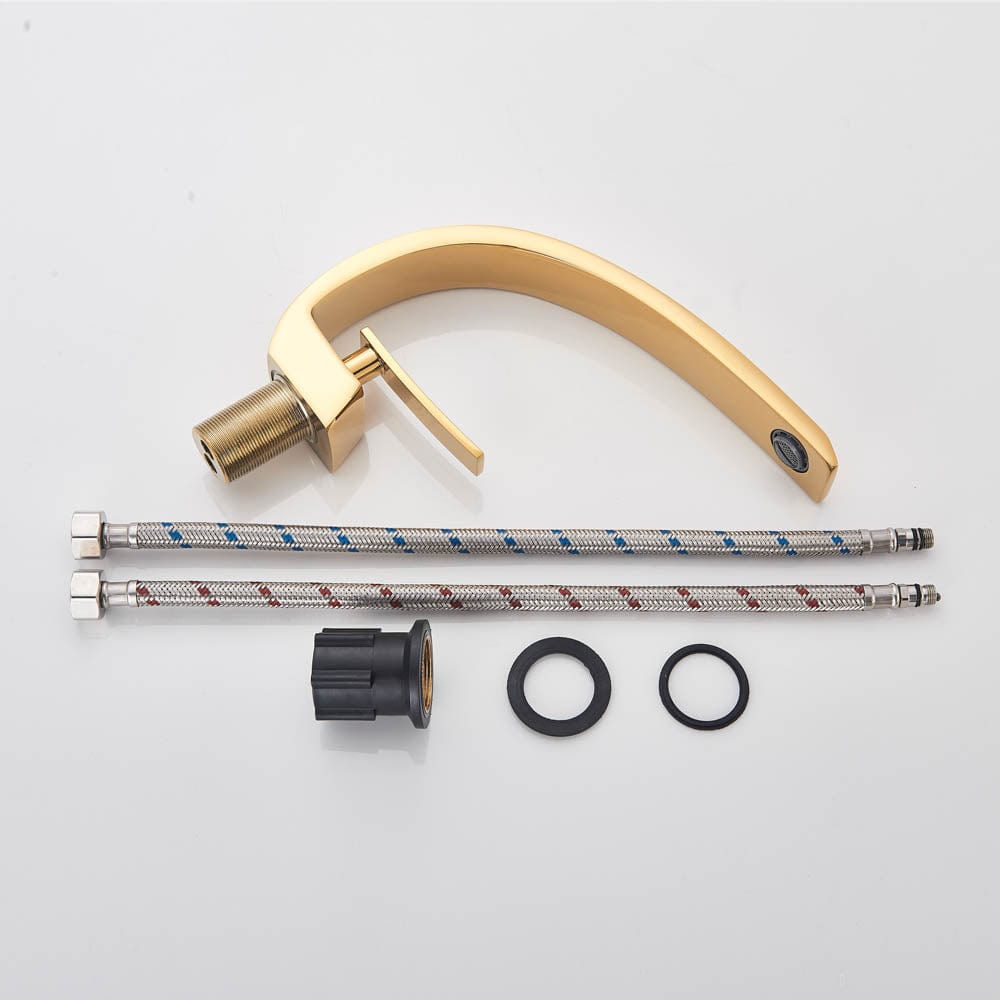 Bateria pentru lavoar, curbata in forma de C, auriu lucios, cod 1485