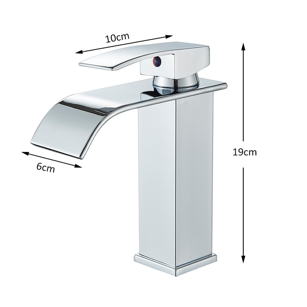 Bateria pentru lavoar, curgere tip cascada, argintiu lucios, cod 1486