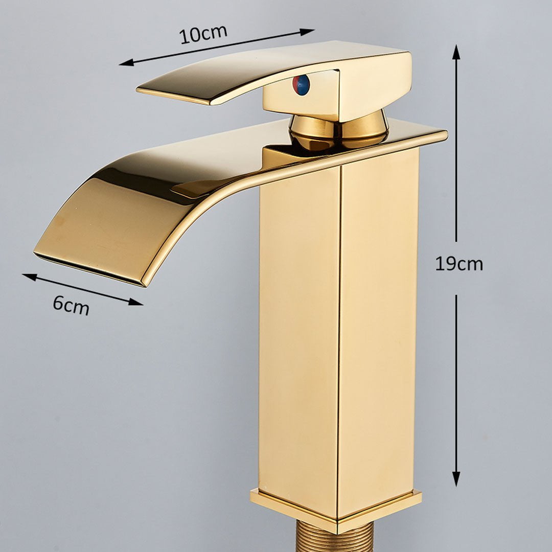 Bateria pentru lavoar, curgere tip cascada, auriu lucios, cod 1632