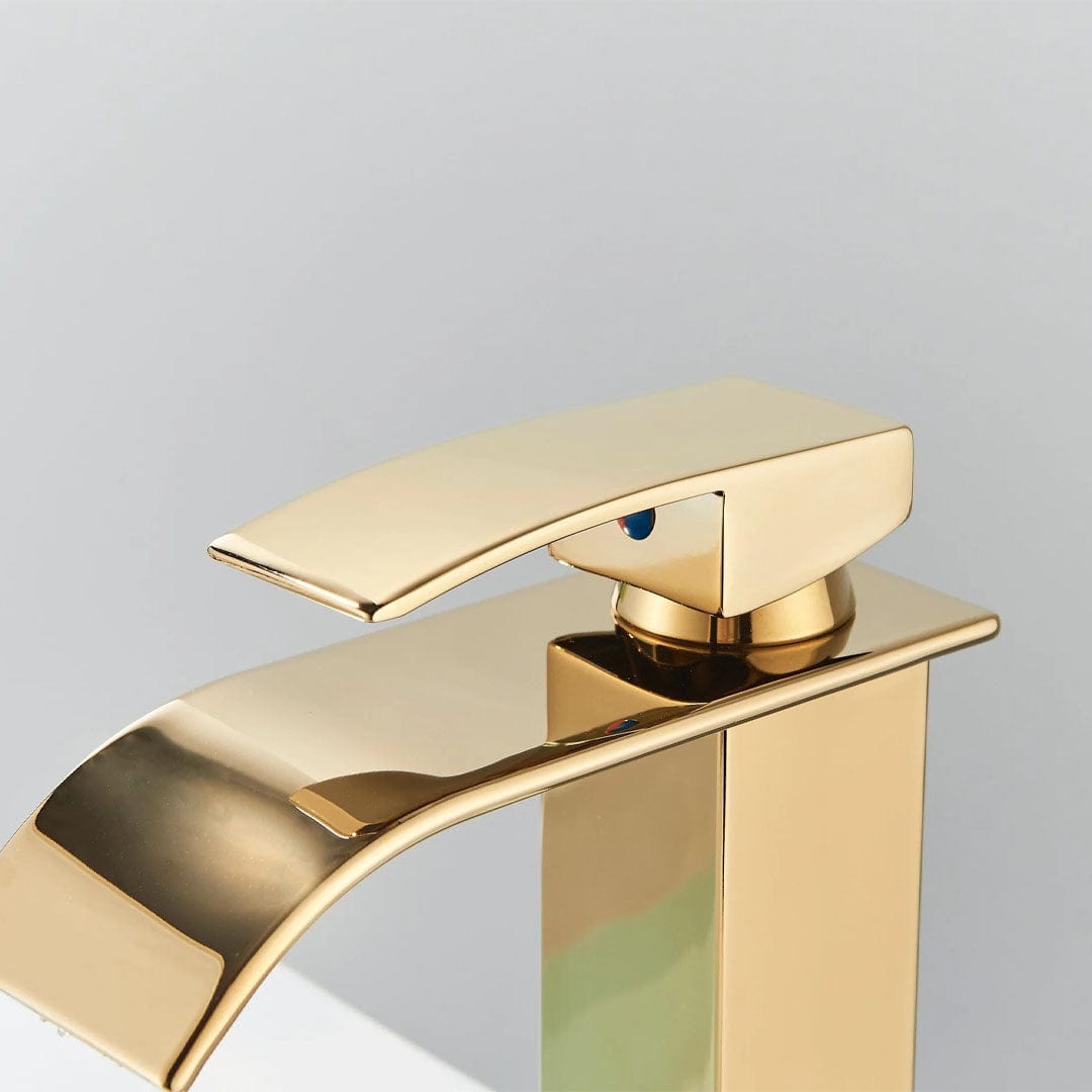 Bateria pentru lavoar, curgere tip cascada, auriu lucios, cod 1632