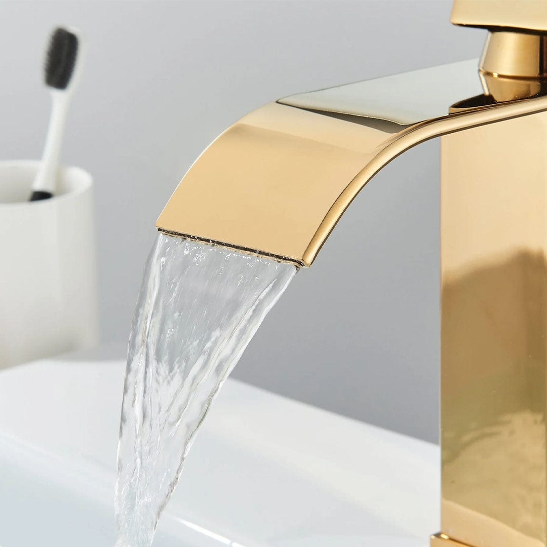 Bateria pentru lavoar, curgere tip cascada, auriu lucios, cod 1632