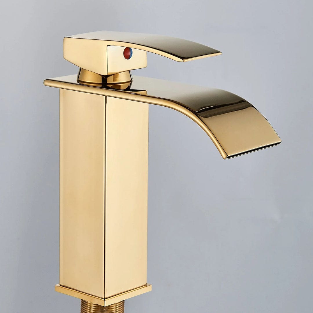 Bateria pentru lavoar, curgere tip cascada, auriu lucios, cod 1632