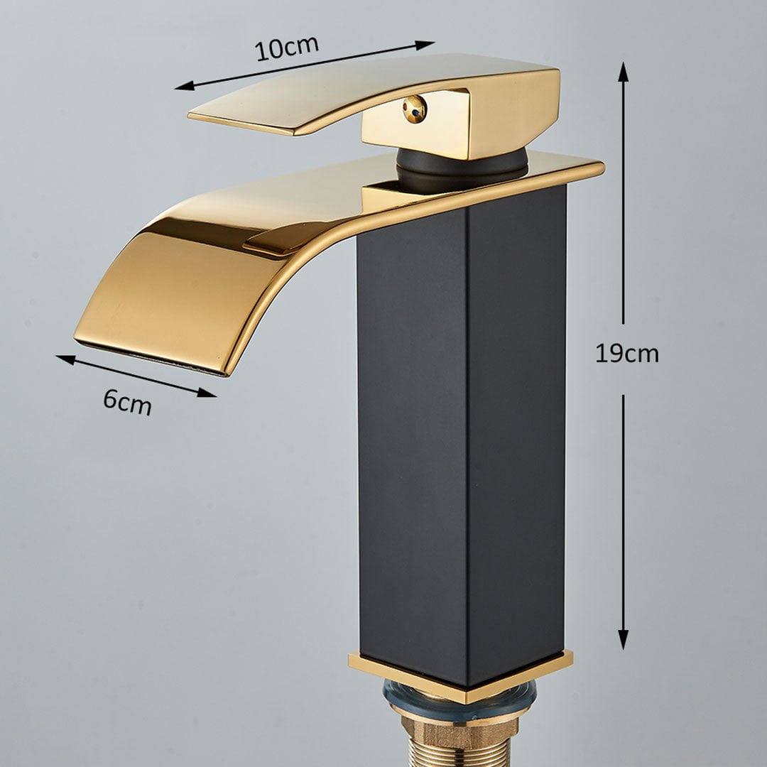 Bateria pentru lavoar, curgere tip cascada, auriu lucios/negru mat, cod 1634