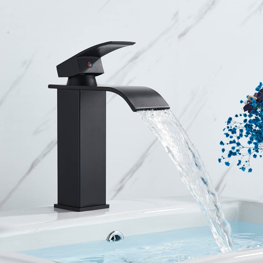 Bateria pentru lavoar, curgere tip cascada, negru mat, cod 1487