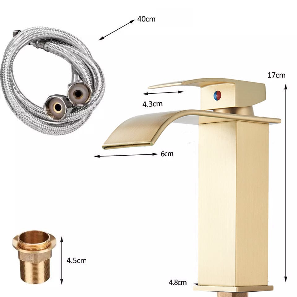Bateria pentru lavoar Eigens, curgere tip cascada, auriu nichelat, cod 1377