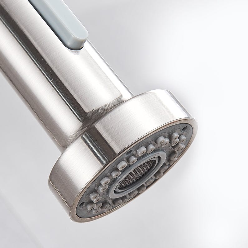 Bateria profesionala pentru bucatarie Heim Chrome, cu 2 functii de curgere, dus extractibil, senzor tactil de pornire/oprire, argintiu nichelat, cod 1392