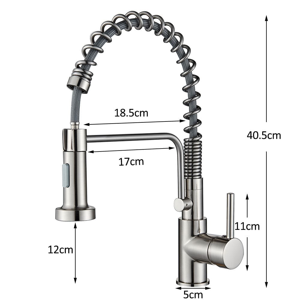 Bateria profesionala pentru bucatarie Heim Chrome, cu 2 functii de curgere, dus extractibil, senzor tactil de pornire/oprire, argintiu nichelat, cod 1392