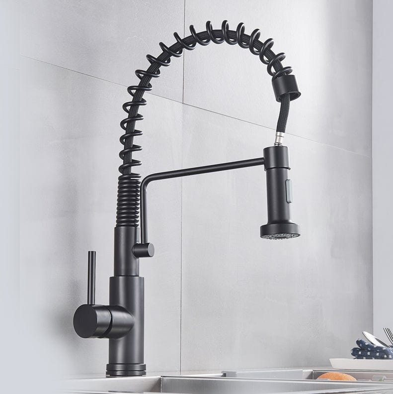 Bateria profesionala pentru bucatarie Heim Matte, cu 2 functii de curgere, dus extractibil, senzor tactil de pornire/oprire, negru mat, cod 1391