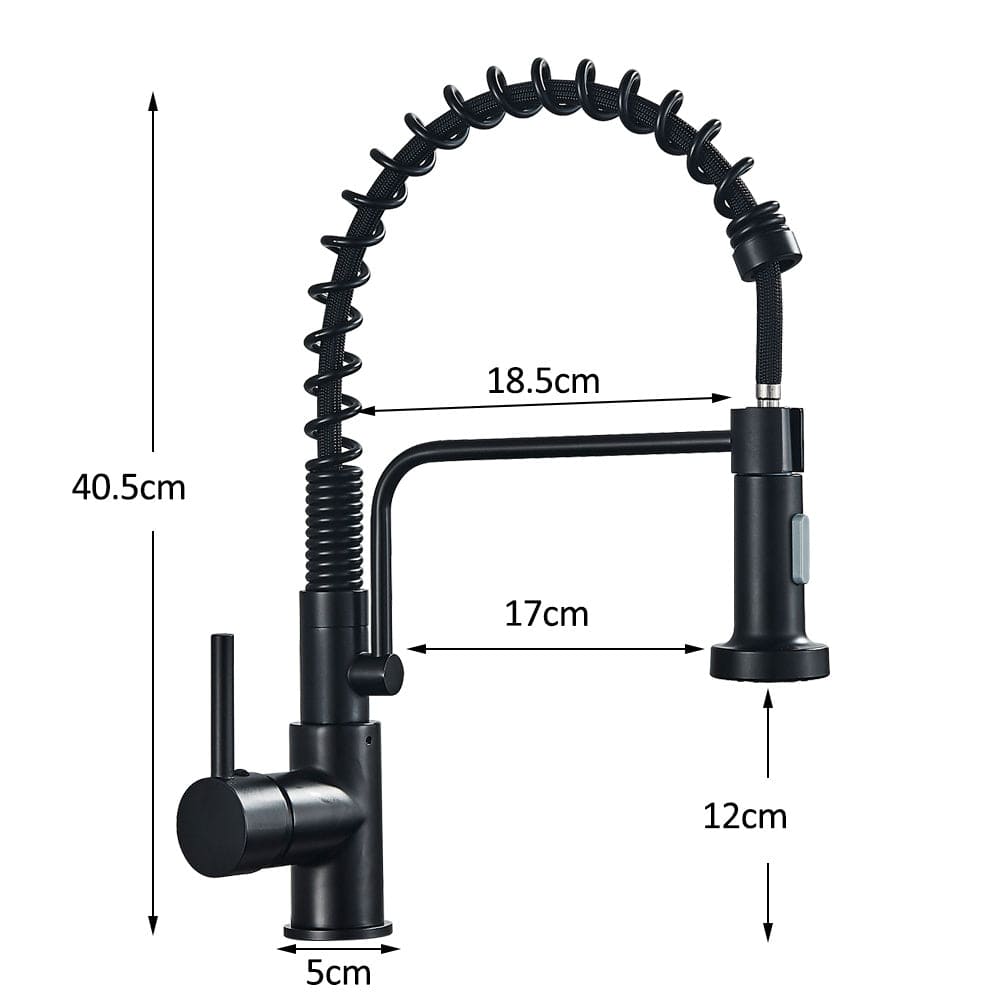 Bateria profesionala pentru bucatarie Heim Matte, cu 2 functii de curgere, dus extractibil, senzor tactil de pornire/oprire, negru mat, cod 1391