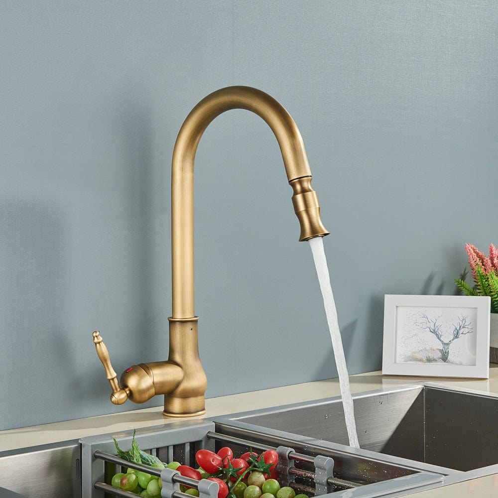 Bateria profesionala pentru bucatarie, o functie de curgere, dus extractibil, auriu antichizat, cod 1511