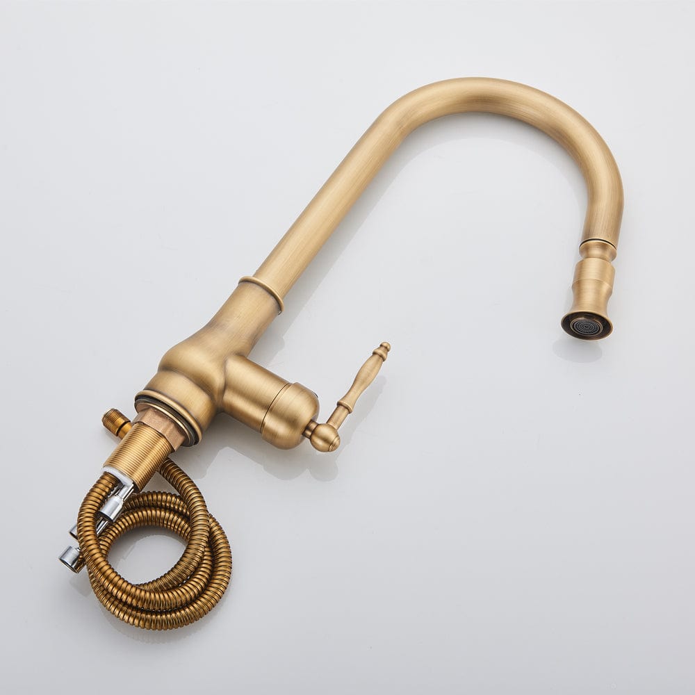 Bateria profesionala pentru bucatarie, o functie de curgere, dus extractibil, auriu antichizat, cod 1511