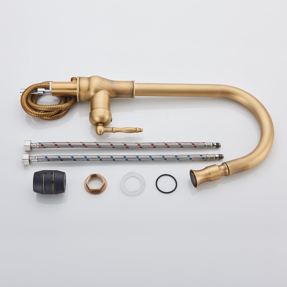 Bateria profesionala pentru bucatarie, o functie de curgere, dus extractibil, auriu antichizat, cod 1511