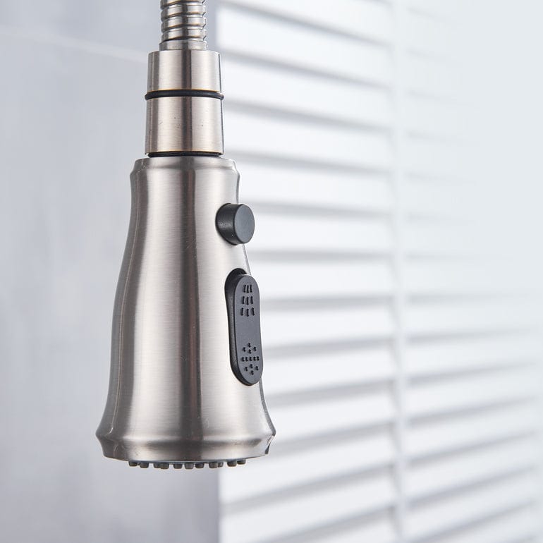 Bateria profesionala pentru bucatarie Shein, cu 2 functii de curgere, dus extractibil, argintiu nichelat, cod 1387