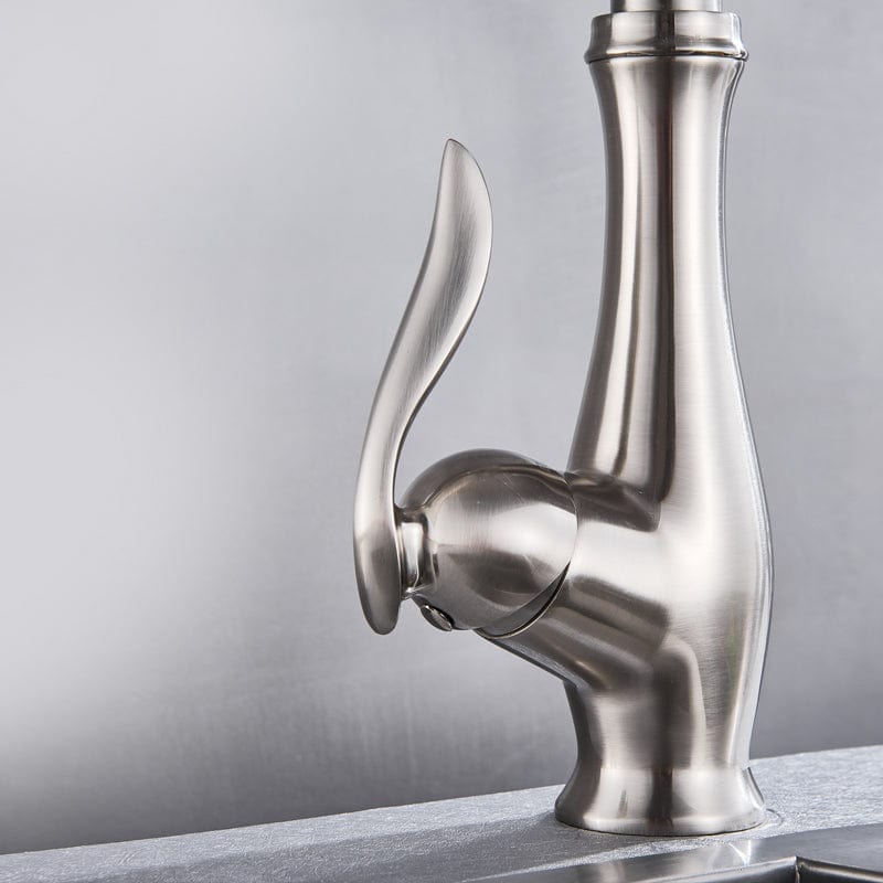 Bateria profesionala pentru bucatarie Shein, cu 2 functii de curgere, dus extractibil, argintiu nichelat, cod 1387