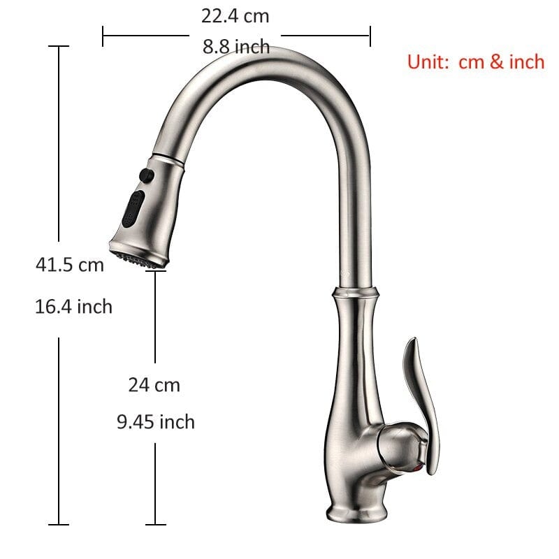 Bateria profesionala pentru bucatarie Shein, cu 2 functii de curgere, dus extractibil, argintiu nichelat, cod 1387