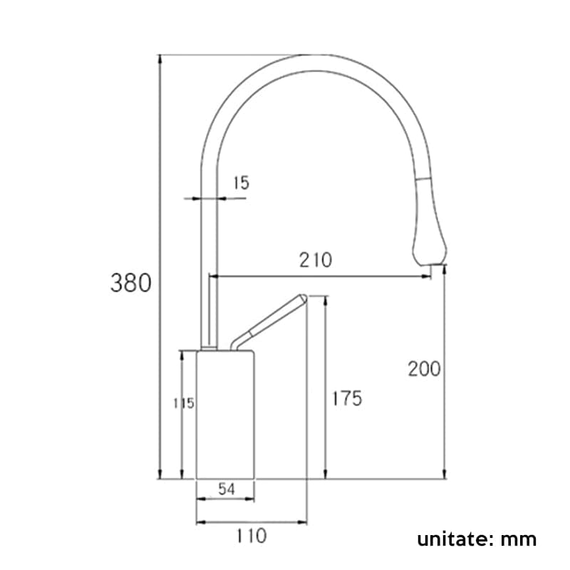 Baterie baie, inalta, cu monocomanda si pipa flexibila 360 grade, 1264