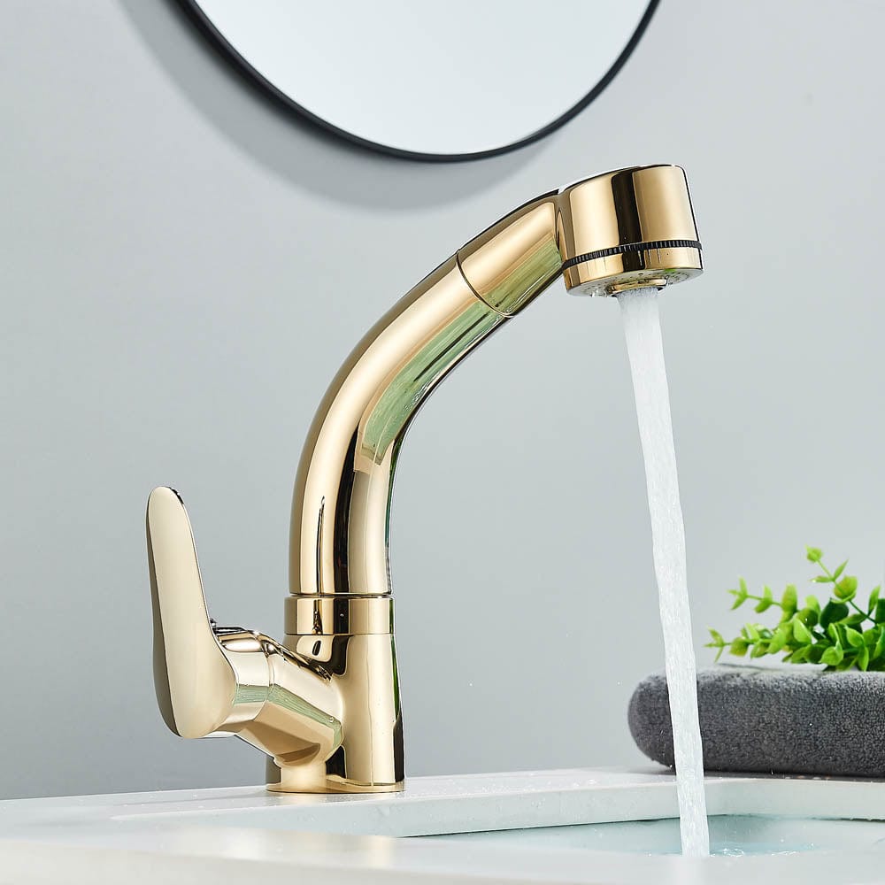 Baterie baie, model auriu lucios cu pipa retractabila, cod 1481