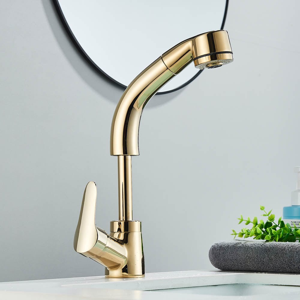 Baterie baie, model auriu lucios cu pipa retractabila, cod 1481