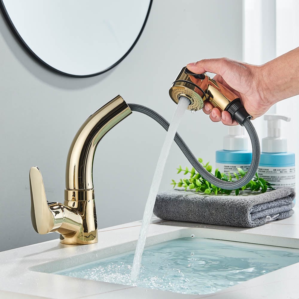 Baterie baie, model auriu lucios cu pipa retractabila, cod 1481