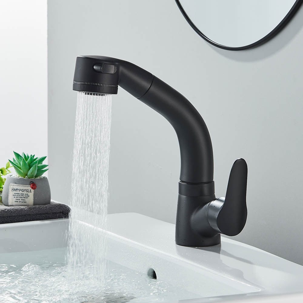 Baterie baie, model negru mat cu pipa retractabila, cod 1479