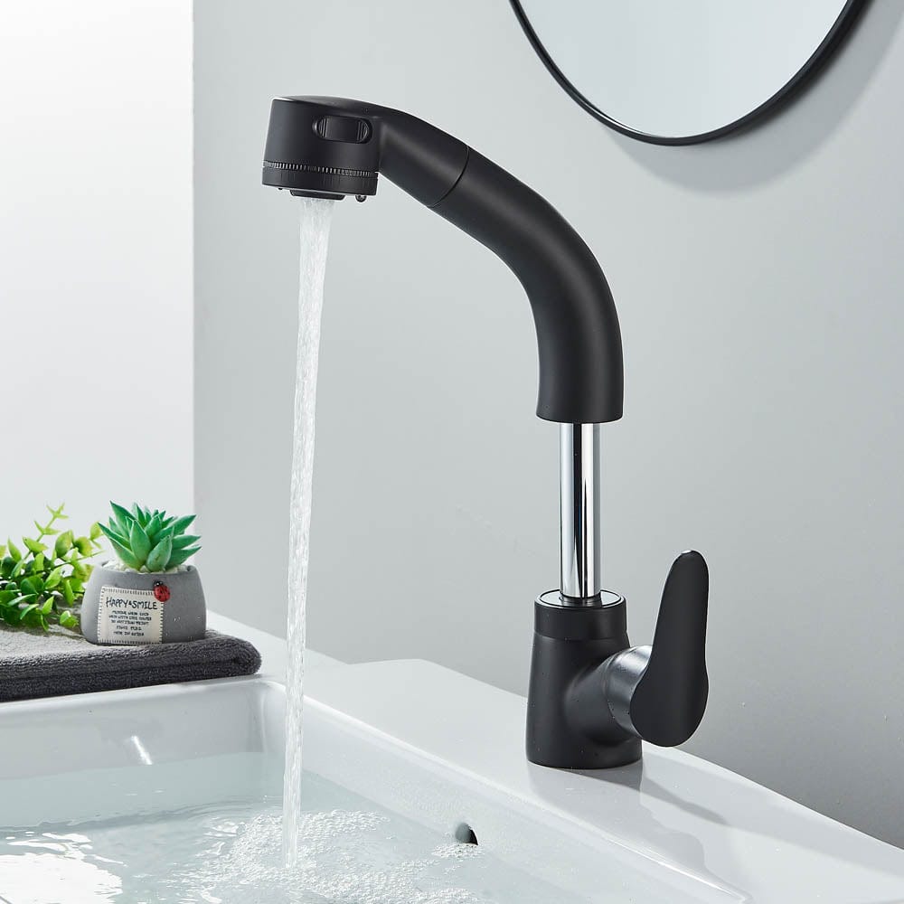 Baterie baie, model negru mat cu pipa retractabila, cod 1479