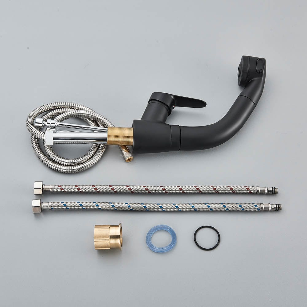 Baterie baie, model negru mat cu pipa retractabila, cod 1479