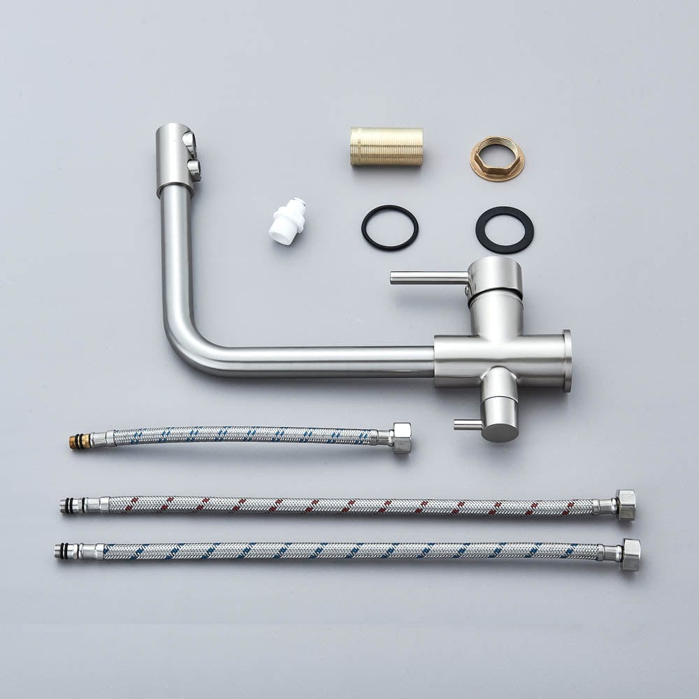 Baterie bucatarie cu 3 cai pentru filtru de purificare, argintiu nichelat (semi-lucios), cod 1213