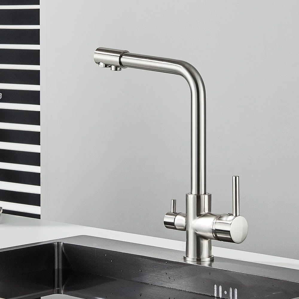 Baterie bucatarie cu 3 cai pentru filtru de purificare, argintiu nichelat (semi-lucios), cod 1213