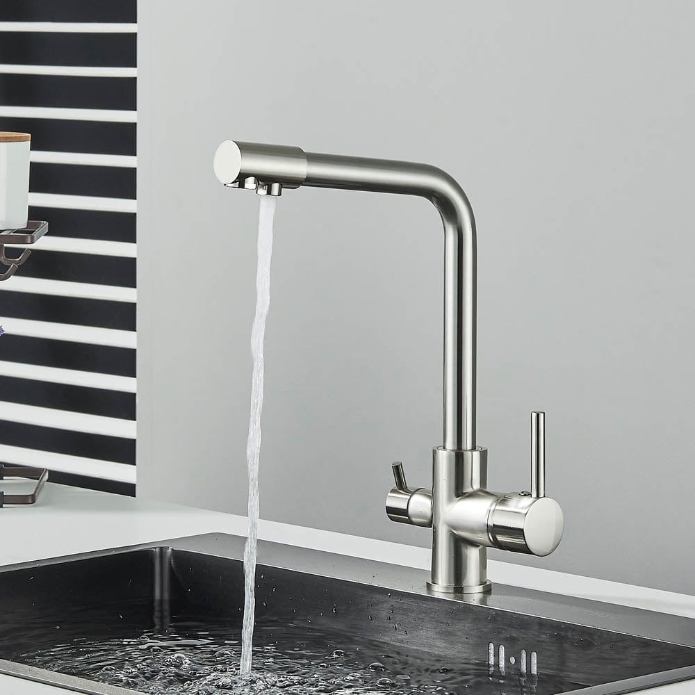 Baterie bucatarie cu 3 cai pentru filtru de purificare, argintiu nichelat (semi-lucios), cod 1213