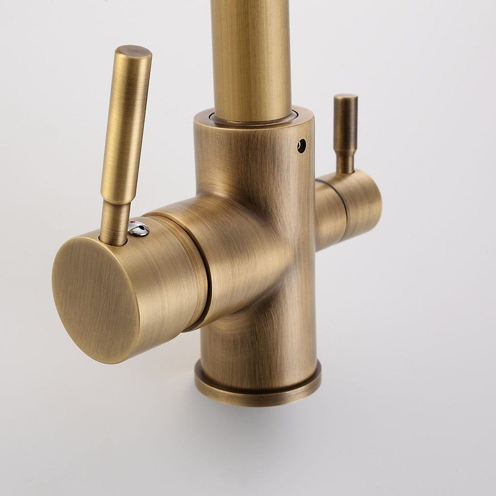 Baterie bucatarie cu 3 cai pentru filtru de purificare, auriu antichizat, cod 1211