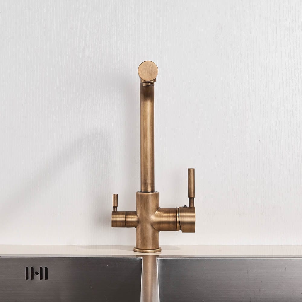 Baterie bucatarie cu 3 cai pentru filtru de purificare, auriu antichizat, cod 1211