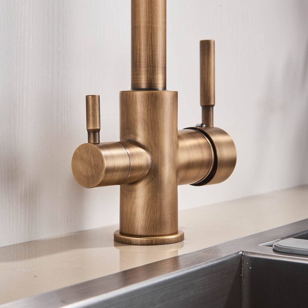 Baterie bucatarie cu 3 cai pentru filtru de purificare, auriu antichizat, cod 1211