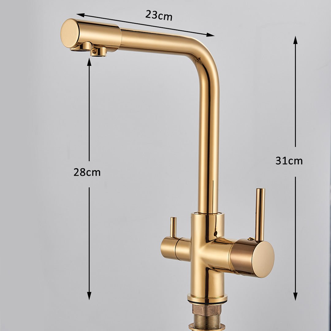 Baterie bucatarie cu 3 cai pentru filtru de purificare, auriu, cod 1471