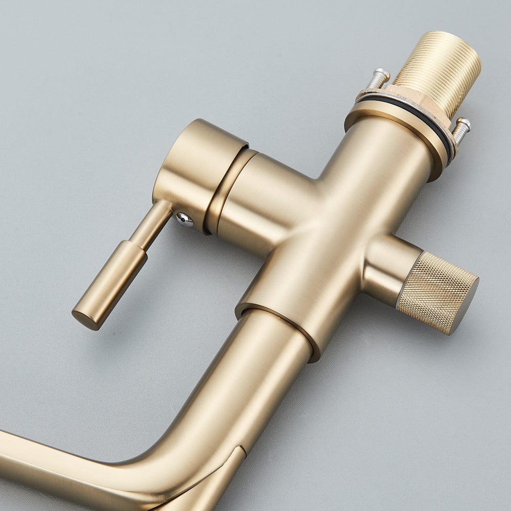 Baterie bucatarie cu 3 cai pentru filtru de purificare și 2 funcții de curgere a apei, auriu cu negru, cod 1533