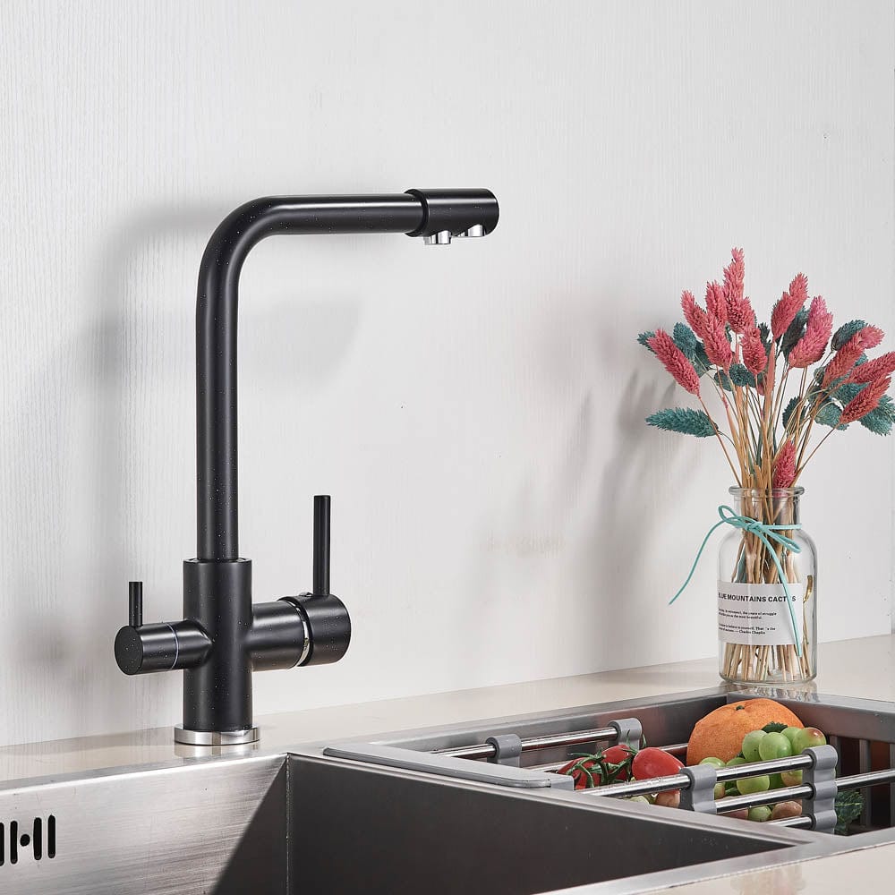 Baterie bucatarie cu 3 cai pentru filtru de purificare, negru mat cu puncte mici, cod 1212