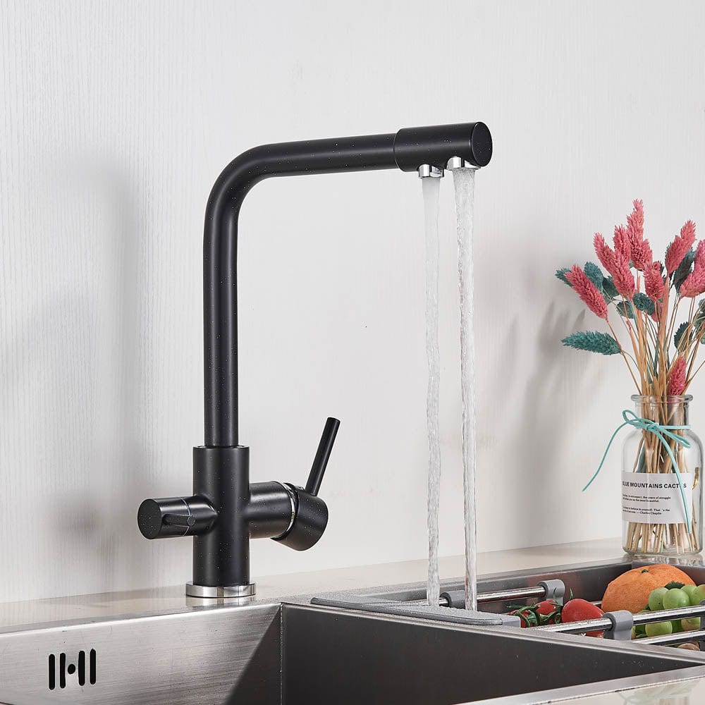 Baterie bucatarie cu 3 cai pentru filtru de purificare, negru mat cu puncte mici, cod 1212