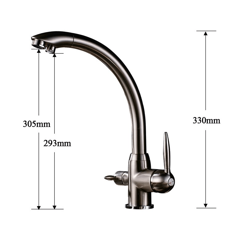 Baterie bucatarie cu 3 cai pentru filtru de purificare, nichelata, cod 1222