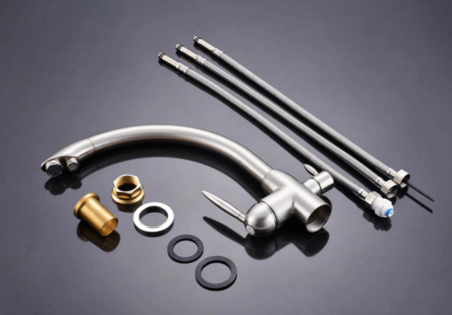 Baterie bucatarie cu 3 cai pentru filtru de purificare, nichelata, cod 1222