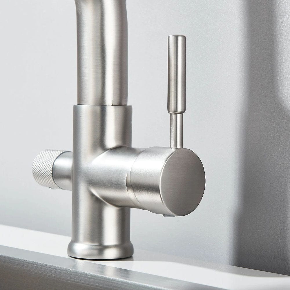 Baterie bucatarie cu 3 cai pentru filtru de purificare si 2 functii de curgere a apei, argintiu/negru, cod 1668