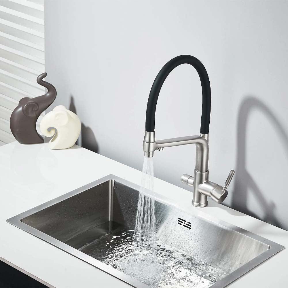 Baterie bucatarie cu 3 cai pentru filtru de purificare si 2 functii de curgere a apei, argintiu/negru, cod 1668