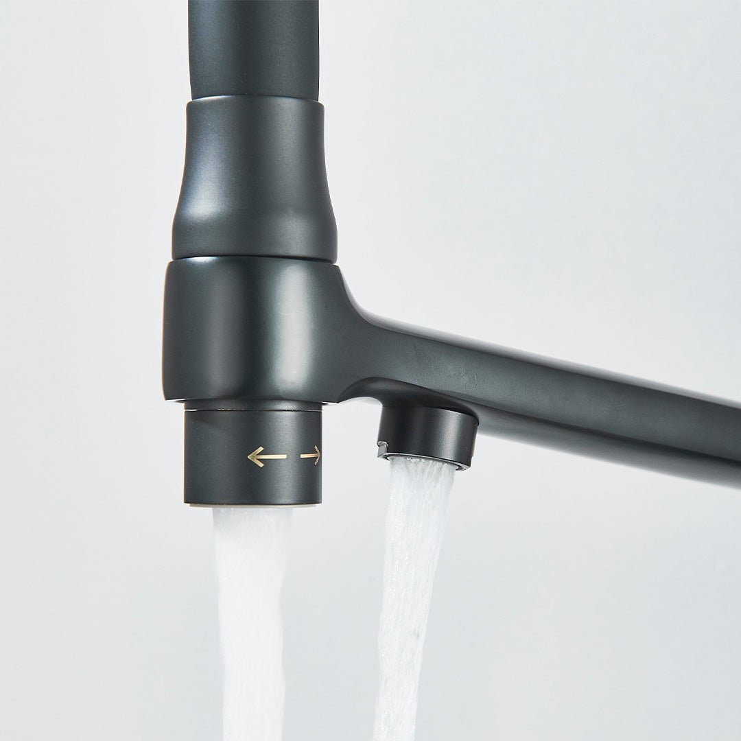 Baterie bucatarie cu 3 cai pentru filtru de purificare si 2 functii de curgere a apei, negru mat, cod 1666