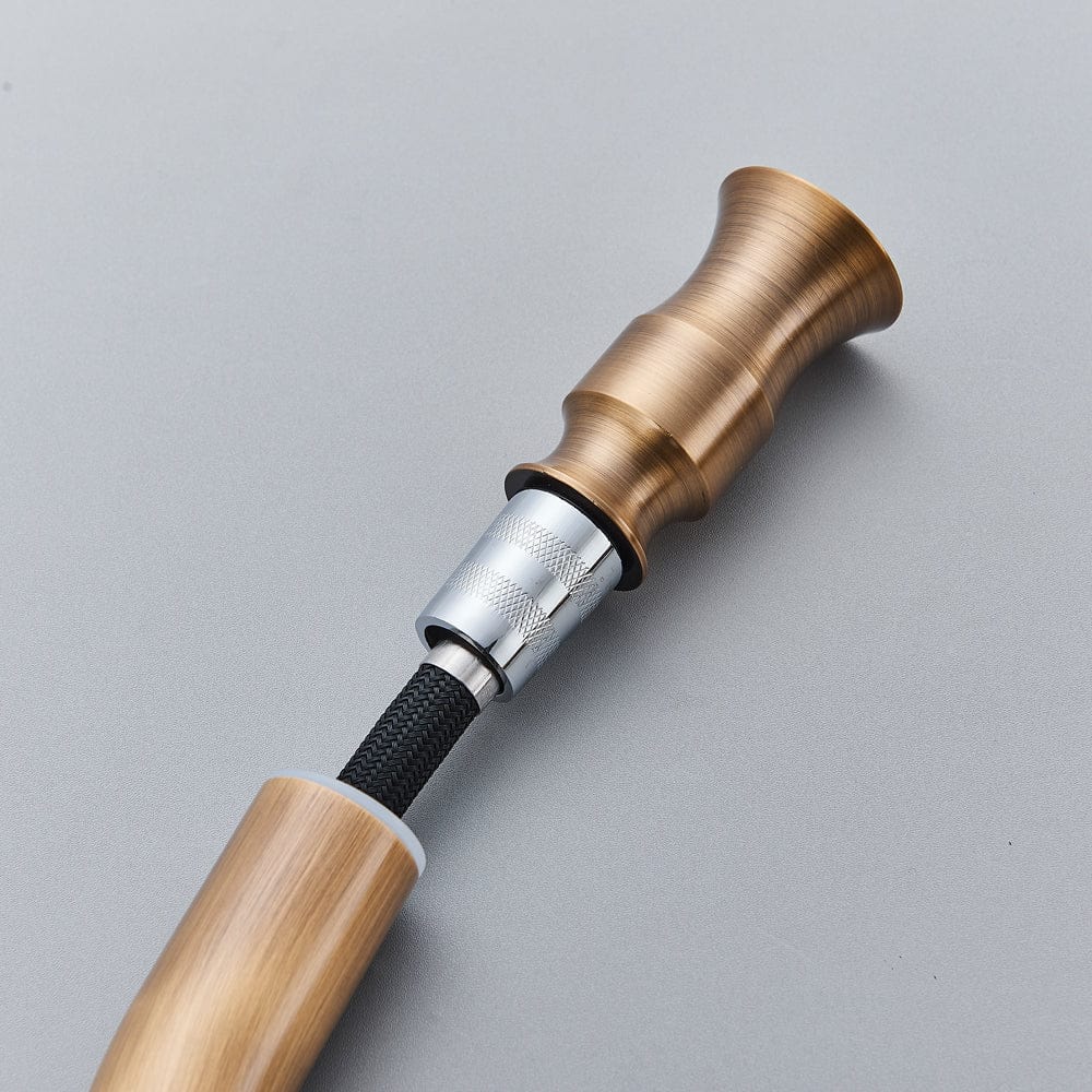 Baterie bucatarie cu 3 cai pentru filtru de purificare si dus extractibil, auriu antichizat, cod 1535