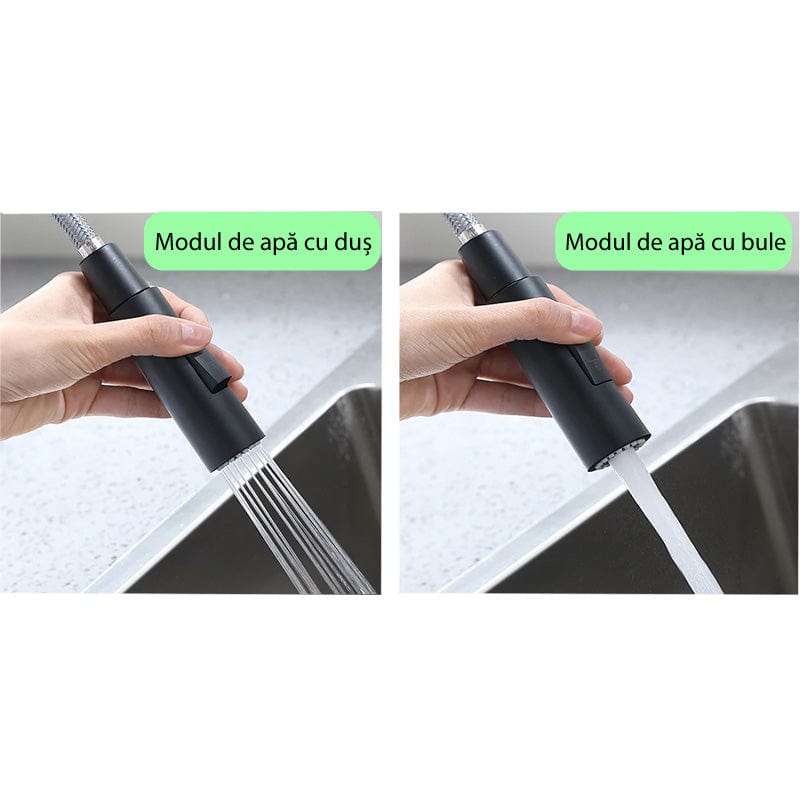 Baterie bucatarie, cu dus extractibil si 2 functii de curgere, cod 1237