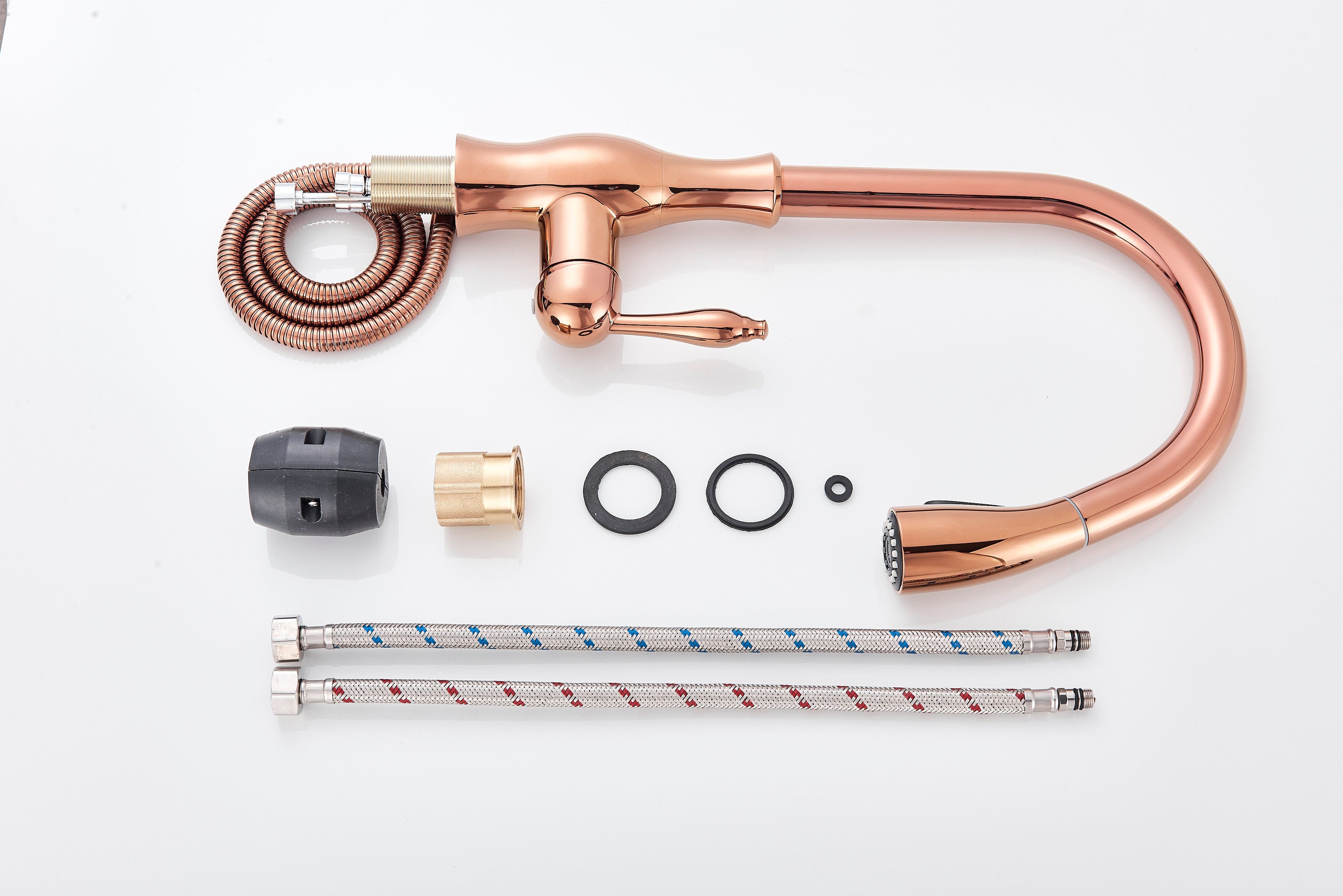 Baterie bucatarie culoare cupru, cu dus extractibil si 2 functii de curgere a apei, cod 1272